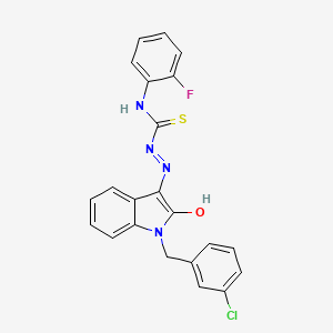 molecular formula C22H16ClFN4OS B1229941 1-[[1-[(3-Chlorophenyl)methyl]-2-oxo-3-indolylidene]amino]-3-(2-fluorophenyl)thiourea 