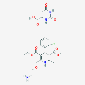 molecular formula C25H31ClN4O9 B12299450 2,6-dioxo-1,3-diazinane-4-carboxylic acid;3-O-ethyl 5-O-methyl 2-(2-aminoethoxymethyl)-4-(2-chlorophenyl)-6-methyl-1,4-dihydropyridine-3,5-dicarboxylate 