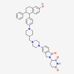 molecular formula C45H49N5O4 B12299476 3-{5-[4-({1-[4-(6-hydroxy-2-phenyl-1,2,3,4-tetrahydronaphthalen-1-yl)phenyl]piperidin-4-yl}methyl)piperazin-1-yl]-1-oxo-3H-isoindol-2-yl}piperidine-2,6-dione 