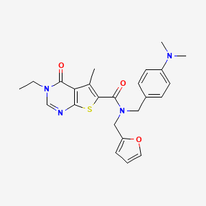 molecular formula C24H26N4O3S B1229952 N-[[4-(dimethylamino)phenyl]methyl]-3-ethyl-N-(2-furanylmethyl)-5-methyl-4-oxo-6-thieno[2,3-d]pyrimidinecarboxamide 