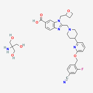 molecular formula C35H41FN6O7 B12299539 2-amino-2-(hydroxymethyl)propane-1,3-diol;2-[[4-[6-[(4-cyano-2-fluorophenyl)methoxy]pyridin-2-yl]piperidin-1-yl]methyl]-3-(oxetan-2-ylmethyl)benzimidazole-5-carboxylic acid 