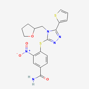 molecular formula C18H17N5O4S2 B1229954 3-Nitro-4-[[4-(2-oxolanylmethyl)-5-thiophen-2-yl-1,2,4-triazol-3-yl]thio]benzamide 