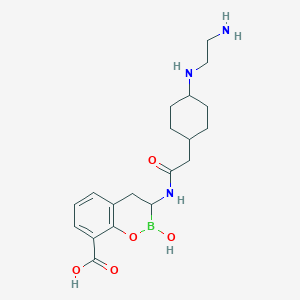 molecular formula C19H28BN3O5 B12299561 3-(2-((1r,4r)-4-((2-aminoethyl)amino)cyclohexyl)acetamido)-2-hydroxy-3,4-dihydro-2H-benzo[e][1,2]oxaborinine-8-carboxylic acid 