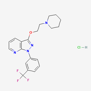 molecular formula C20H22ClF3N4O B12299597 1H-Pyrazolo(3,4-b)pyridine, 3-(2-(1-piperidinyl)ethoxy)-1-(3-(trifluoromethyl)phenyl)-, monohydrochloride CAS No. 34580-70-6