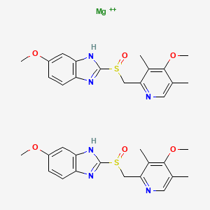 molecular formula C34H38MgN6O6S2+2 B1229977 5-Methoxy-2-(((4-methoxy-3,5-dimethyl-2-pyridinyl)methyl)sulfinyl)-1H-benzimidazole, magnesium salt (2:1) 