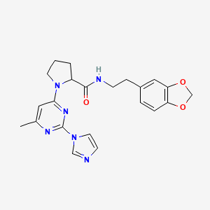 molecular formula C22H24N6O3 B12299831 2-Pyrrolidinecarboxamide, N-[2-(1,3-benzodioxol-5-yl)ethyl]-1-[2-(1H-imidazol-1-yl)-6-methyl-4-pyrimidinyl]-, (2R)- 