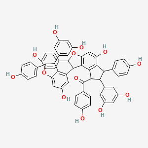 molecular formula C56H42O13 B12299942 [7-(3,5-dihydroxyphenyl)-1-[3-(3,5-dihydroxyphenyl)-6-hydroxy-2-(4-hydroxyphenyl)-2,3-dihydro-1-benzofuran-4-yl]-5-hydroxy-2,6-bis(4-hydroxyphenyl)-2,6,7,8-tetrahydro-1H-cyclopenta[e][1]benzofuran-8-yl]-(4-hydroxyphenyl)methanone 