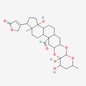 molecular formula C29H40O9 B12300077 3a,11,11a-Trihydroxy-9,15a-dimethyl-1-(5-oxo-2,5-dihydro-3-furanyl)icosahydro-7aH,13aH-cyclopenta[7,8]phenanthro[2,3-b]pyrano[3,2-e][1,4]dioxine-13a-carbaldehyde 