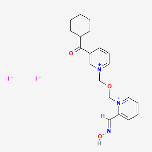 molecular formula C20H25I2N3O3 B12300088 Pyridinium, 1-(((3-(cyclohexylcarbonyl)pyridinio)methoxy)methyl)-2-((hydroxyimino)methyl)-, diiodide CAS No. 65320-92-5