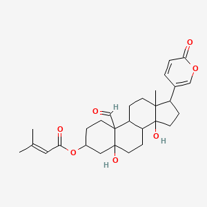 molecular formula C29H38O7 B12300251 [10-formyl-5,14-dihydroxy-13-methyl-17-(6-oxopyran-3-yl)-2,3,4,6,7,8,9,11,12,15,16,17-dodecahydro-1H-cyclopenta[a]phenanthren-3-yl] 3-methylbut-2-enoate 