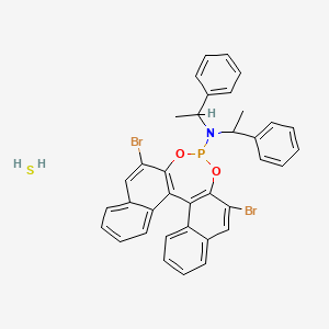 molecular formula C36H30Br2NO2PS B12300328 10,16-dibromo-N,N-bis(1-phenylethyl)-12,14-dioxa-13-phosphapentacyclo[13.8.0.02,11.03,8.018,23]tricosa-1(15),2(11),3,5,7,9,16,18,20,22-decaen-13-amine;sulfane 