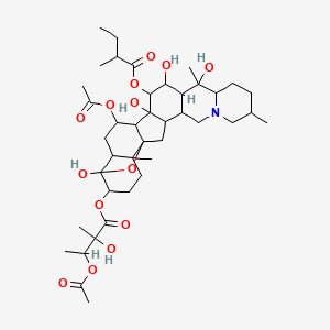 molecular formula C41H63NO14 B12300368 4alpha,9-Epoxycevane-3beta,4,7alpha,14,15alpha,16beta,20-heptol 7-acetate 3-[(2S,3R)-3-acetoxy-2-hydroxy-2-methylbutanoate]15-[(R)-2-methylbutanoate] 