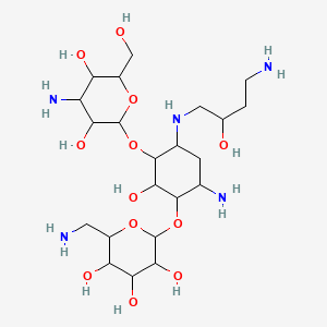 molecular formula C22H45N5O12 B12300413 4-Amino-3-[(6-amino-6-deoxyhexopyranosyl)oxy]-6-[(4-amino-2-hydroxybutyl)amino]-2-hydroxycyclohexyl 3-amino-3-deoxyhexopyranoside 