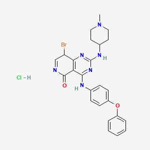 molecular formula C25H26BrClN6O2 B12300518 8-bromo-2-[(1-methylpiperidin-4-yl)amino]-4-(4-phenoxyanilino)-8H-pyrido[4,3-d]pyrimidin-5-one;hydrochloride 