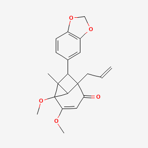 molecular formula C21H22O5 B12300563 7-(1,3-Benzodioxol-5-yl)-2,3-dimethoxy-8-methyl-6-prop-2-enyltricyclo[4.2.0.02,8]oct-3-en-5-one 