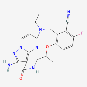 16-Amino-2-ethyl-6-fluoro-11-methyl-14-oxo-10-oxa-2,13,17,18,21-pentazatetracyclo[13.5.2.04,9.018,22]docosa-1(21),4(9),5,7,15(22),16,19-heptaene-5-carbonitrile