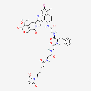 molecular formula C49H51FN8O11 B12300757 6-(2,5-dioxopyrrol-1-yl)-N-[2-[[2-[[1-[[2-[(10-ethyl-18-fluoro-10-hydroxy-19-methyl-5,9-dioxo-8-oxa-4,15-diazahexacyclo[14.7.1.02,14.04,13.06,11.020,24]tetracosa-1,6(11),12,14,16,18,20(24)-heptaen-23-yl)amino]-2-oxoethyl]amino]-1-oxo-3-phenylpropan-2-yl]amino]-2-oxoethyl]amino]-2-oxoethyl]hexanamide 