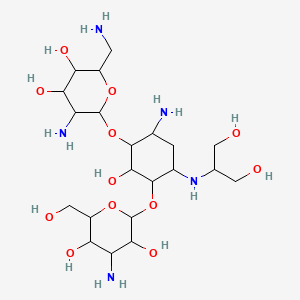 molecular formula C21H43N5O12 B12300840 6-Amino-3-[(3-amino-3-deoxyhexopyranosyl)oxy]-4-[(1,3-dihydroxypropan-2-yl)amino]-2-hydroxycyclohexyl 2,6-diamino-2,6-dideoxyhexopyranoside 