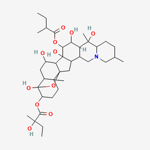 molecular formula C37H59NO11 B12300939 [10,12,14,16,23-Pentahydroxy-6,10,19-trimethyl-13-(2-methylbutanoyloxy)-24-oxa-4-azaheptacyclo[12.12.0.02,11.04,9.015,25.018,23.019,25]hexacosan-22-yl] 2-hydroxy-2-methylbutanoate 