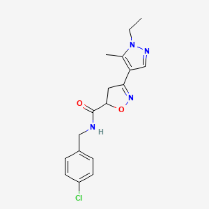 molecular formula C17H19ClN4O2 B1230096 N-[(4-chlorophenyl)methyl]-3-(1-ethyl-5-methyl-4-pyrazolyl)-4,5-dihydroisoxazole-5-carboxamide 