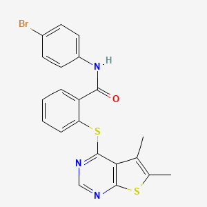 molecular formula C21H16BrN3OS2 B1230117 N-(4-bromophenyl)-2-[(5,6-dimethyl-4-thieno[2,3-d]pyrimidinyl)thio]benzamide 