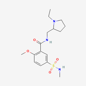 molecular formula C16H25N3O4S B1230134 N-[(1-Ethyl-2-pyrrolidinyl)methyl]-2-methoxy-5-(methylsulfamoyl)benzamide CAS No. 51489-20-4