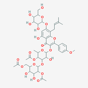 molecular formula C45H56O23 B12301418 [5-Acetyloxy-6-[5-acetyloxy-3-hydroxy-2-[5-hydroxy-2-(4-methoxyphenyl)-8-(3-methylbut-2-enyl)-4-oxo-7-[3,4,5-trihydroxy-6-(hydroxymethyl)oxan-2-yl]oxychromen-3-yl]oxy-6-methyloxan-4-yl]oxy-3,4-dihydroxyoxan-2-yl]methyl acetate 