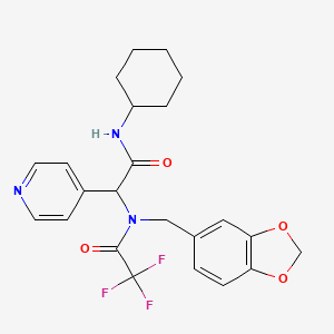 molecular formula C23H24F3N3O4 B1230142 N-(1,3-benzodioxol-5-ylmethyl)-N-[2-(cyclohexylamino)-2-oxo-1-pyridin-4-ylethyl]-2,2,2-trifluoroacetamide 