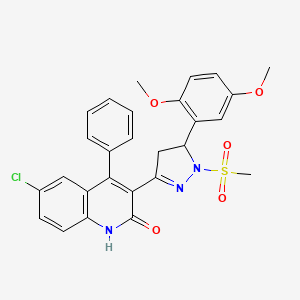 molecular formula C27H24ClN3O5S B1230155 6-Chloro-3-[5-(2,5-dimethoxyphenyl)-1-methylsulfonyl-3-pyrazolidinylidene]-4-phenyl-2-quinolinone 