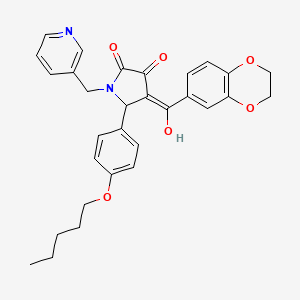 molecular formula C30H30N2O6 B12301651 (4E)-4-[2,3-dihydro-1,4-benzodioxin-6-yl(hydroxy)methylidene]-5-(4-pentoxyphenyl)-1-(pyridin-3-ylmethyl)pyrrolidine-2,3-dione 