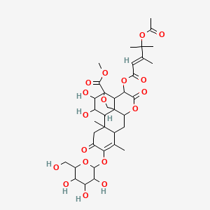 molecular formula C36H48O18 B12301930 methyl 3-[(E)-4-acetyloxy-3,4-dimethylpent-2-enoyl]oxy-15,16-dihydroxy-9,13-dimethyl-4,11-dioxo-10-[3,4,5-trihydroxy-6-(hydroxymethyl)oxan-2-yl]oxy-5,18-dioxapentacyclo[12.5.0.01,6.02,17.08,13]nonadec-9-ene-17-carboxylate 