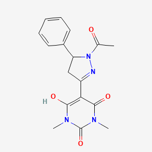 molecular formula C17H18N4O4 B1230198 5-(1-乙酰基-5-苯基-3-吡唑烷亚基lidene)-1,3-二甲基-1,3-二嗪烷-2,4,6-三酮 