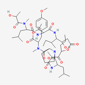 molecular formula C52H82N6O14 B12302060 N-[13-butan-2-yl-12-hydroxy-20-[(4-methoxyphenyl)methyl]-6,17,21-trimethyl-3-(2-methylpropyl)-2,5,7,10,15,19,22-heptaoxo-8-propyl-9,18-dioxa-1,4,14,21-tetrazabicyclo[21.3.0]hexacos-16-yl]-2-(2-hydroxypropanoyl-methyl-amino)-4-methyl-pentanamide 