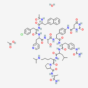 N-acetyl-3-(naphtalen-2-yl)-D-alanyl-4-chloro-D-phenylalanyl-3-(pyridin-3-yl)-D-alanyl-L-seryl-4-((((4S)-2,6-dioxohexahydropyrimidin-4-yl)carbonyl)amino)-L-phenylalanyl-4-(carbamoylamino)-D-phenylalanyl-L-leucyl-N6-(1-methylethyl)-L-lysyl-L-prolyl-D-alaninamide acetate hydrate