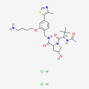 molecular formula C28H43Cl2N5O5S B12302284 1-(2-acetamido-3,3-dimethylbutanoyl)-N-[[2-(4-aminobutoxy)-4-(4-methyl-1,3-thiazol-5-yl)phenyl]methyl]-4-hydroxypyrrolidine-2-carboxamide;dihydrochloride 