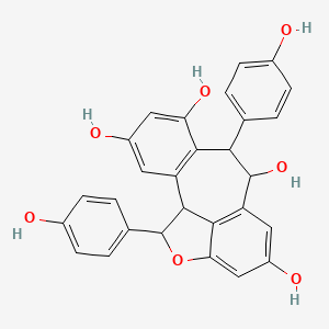 molecular formula C28H22O7 B12302375 8,16-Bis(4-hydroxyphenyl)-15-oxatetracyclo[8.6.1.02,7.014,17]heptadeca-2(7),3,5,10(17),11,13-hexaene-4,6,9,12-tetrol 