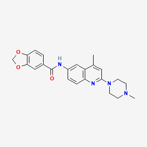 molecular formula C23H24N4O3 B1230238 N-[4-methyl-2-(4-methyl-1-piperazinyl)-6-quinolinyl]-1,3-benzodioxole-5-carboxamide 