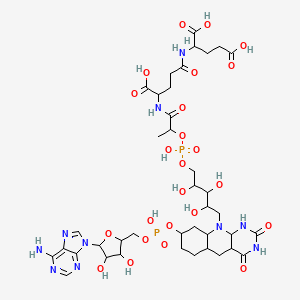 2-[[4-[2-[[5-[8-[[5-(6-Aminopurin-9-yl)-3,4-dihydroxyoxolan-2-yl]methoxy-hydroxyphosphoryl]oxy-2,4-dioxo-1,4a,5,5a,6,7,8,9,9a,10a-decahydropyrimido[4,5-b]quinolin-10-yl]-2,3,4-trihydroxypentoxy]-hydroxyphosphoryl]oxypropanoylamino]-4-carboxybutanoyl]amino]pentanedioic acid