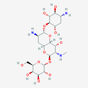 molecular formula C21H39N3O13 B12302443 (2R,3R,4S,5R,6R)-2-[[(1S,2R,3S,4R,6S,8R,9R)-8-amino-9-[(1R,2R,3S,4R,6S)-4-amino-2,3,6-trihydroxy-cyclohexyl]oxy-2-hydroxy-3-methylamino-5,10-dioxabicyclo[4.4.0]dec-4-yl]oxy]-6-(hydroxymethyl)oxane-3,4,5-triol 