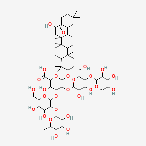 molecular formula C59H96O27 B12302522 4-[4,5-dihydroxy-6-(hydroxymethyl)-3-(3,4,5-trihydroxy-6-methyloxan-2-yl)oxyoxan-2-yl]oxy-5-[3,4-dihydroxy-6-(hydroxymethyl)-5-(3,4,5-trihydroxyoxan-2-yl)oxyoxan-2-yl]oxy-3-hydroxy-6-[(2-hydroxy-4,5,9,9,13,20,20-heptamethyl-24-oxahexacyclo[15.5.2.01,18.04,17.05,14.08,13]tetracosan-10-yl)oxy]oxane-2-carboxylic acid 