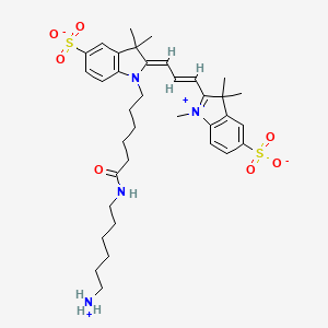 molecular formula C36H50N4O7S2 B12302683 (2Z)-1-[6-(6-azaniumylhexylamino)-6-oxohexyl]-3,3-dimethyl-2-[(E)-3-(1,3,3-trimethyl-5-sulfonatoindol-1-ium-2-yl)prop-2-enylidene]indole-5-sulfonate 