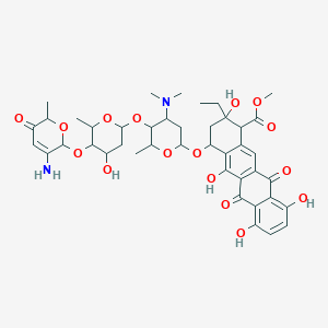 molecular formula C42H52N2O16 B12302685 methyl 4-[5-[5-[(3-amino-6-methyl-5-oxo-2H-pyran-2-yl)oxy]-4-hydroxy-6-methyloxan-2-yl]oxy-4-(dimethylamino)-6-methyloxan-2-yl]oxy-2-ethyl-2,5,7,10-tetrahydroxy-6,11-dioxo-3,4-dihydro-1H-tetracene-1-carboxylate 