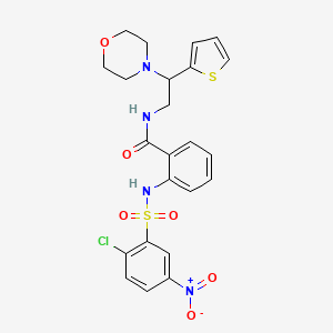 molecular formula C23H23ClN4O6S2 B1230271 2-[(2-chloro-5-nitrophenyl)sulfonylamino]-N-[2-(4-morpholinyl)-2-thiophen-2-ylethyl]benzamide 