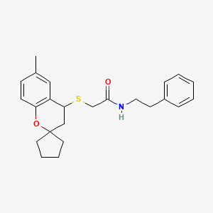 molecular formula C24H29NO2S B1230273 2-[(6-methyl-4-spiro[3,4-dihydro-2H-1-benzopyran-2,1'-cyclopentane]yl)thio]-N-(2-phenylethyl)acetamide 