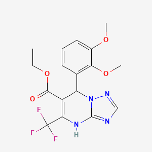 molecular formula C17H17F3N4O4 B1230280 7-(2,3-Dimethoxyphenyl)-5-(trifluoromethyl)-1,7-dihydro-[1,2,4]triazolo[1,5-a]pyrimidine-6-carboxylic acid ethyl ester 