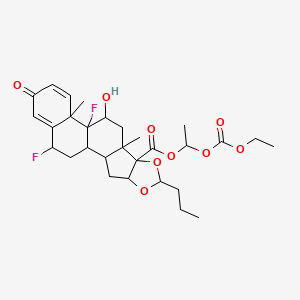 molecular formula C29H38F2O9 B12302849 1-ethoxycarbonyloxyethyl 12,19-difluoro-11-hydroxy-9,13-dimethyl-16-oxo-6-propyl-5,7-dioxapentacyclo[10.8.0.02,9.04,8.013,18]icosa-14,17-diene-8-carboxylate 