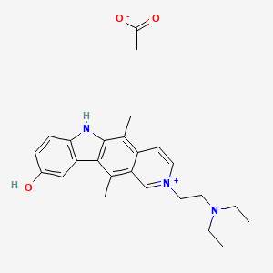 molecular formula C25H31N3O3 B1230289 2-(2-(Diethylamino)ethyl)-9-hydroxy-5,11-dimethyl-6H-pyrido(4,3-b)carbazolium acetate CAS No. 81531-58-0