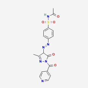 molecular formula C18H16N6O5S B12302900 N-((4-((E)-(1-Isonicotinoyl-3-methyl-5-oxo-4,5-dihydro-1H-pyrazol-4-yl)diazenyl)phenyl)sulfonyl)acetamide CAS No. 78503-91-0