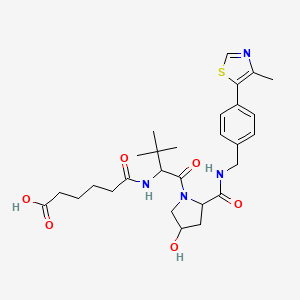 molecular formula C28H38N4O6S B12302976 5-({1-[4-Hydroxy-2-({[4-(4-methyl-1,3-thiazol-5-yl)phenyl]methyl}carbamoyl)pyrrolidin-1-yl]-3,3-dimethyl-1-oxobutan-2-yl}carbamoyl)pentanoic acid 