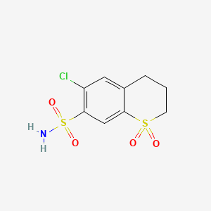 molecular formula C9H10ClNO4S2 B12303040 2H-1-Benzothiopyran-7-sulfonamide, 6-chloro-3,4-dihydro-, 1,1-dioxide CAS No. 1084-66-8